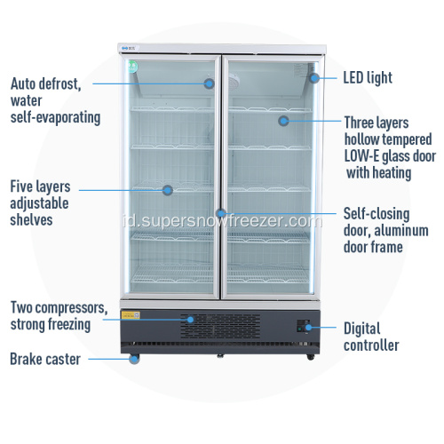 Komersial Tampilan Kaca Tertinggi Freezer Cooler Freezer